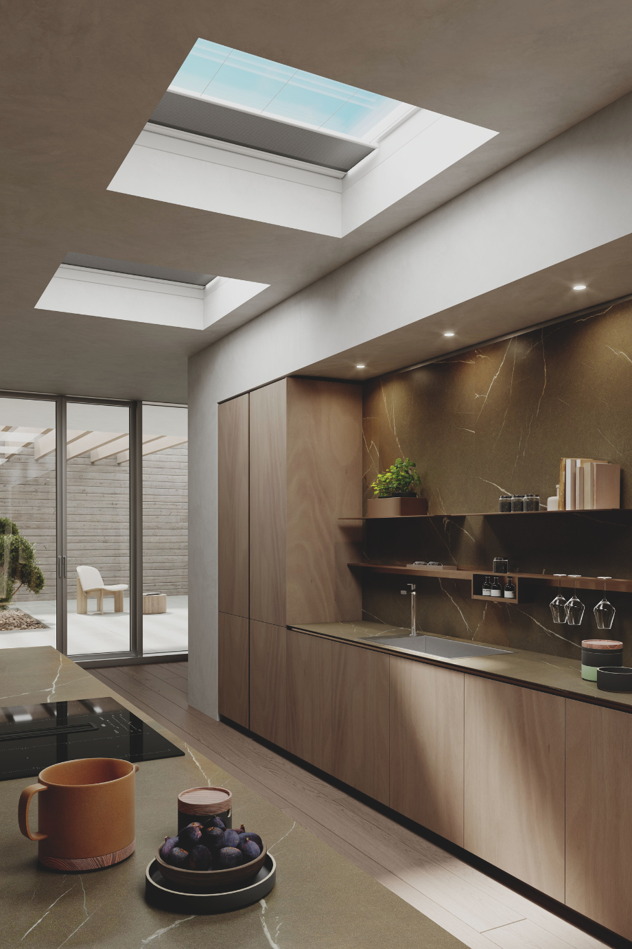 Küche mit fixverglastem Roto Flachdachfenster
