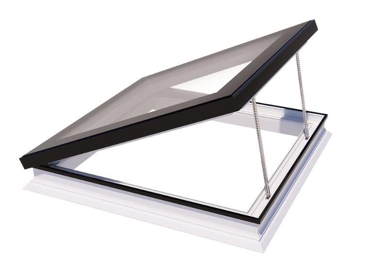 Geöffnetes Roto Flachdachfenster als Produktfoto