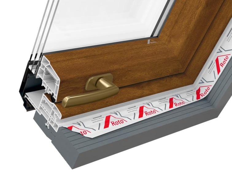 Transparenter 3D‑Detailschnitt des Roto Designo R8 Dachfensters