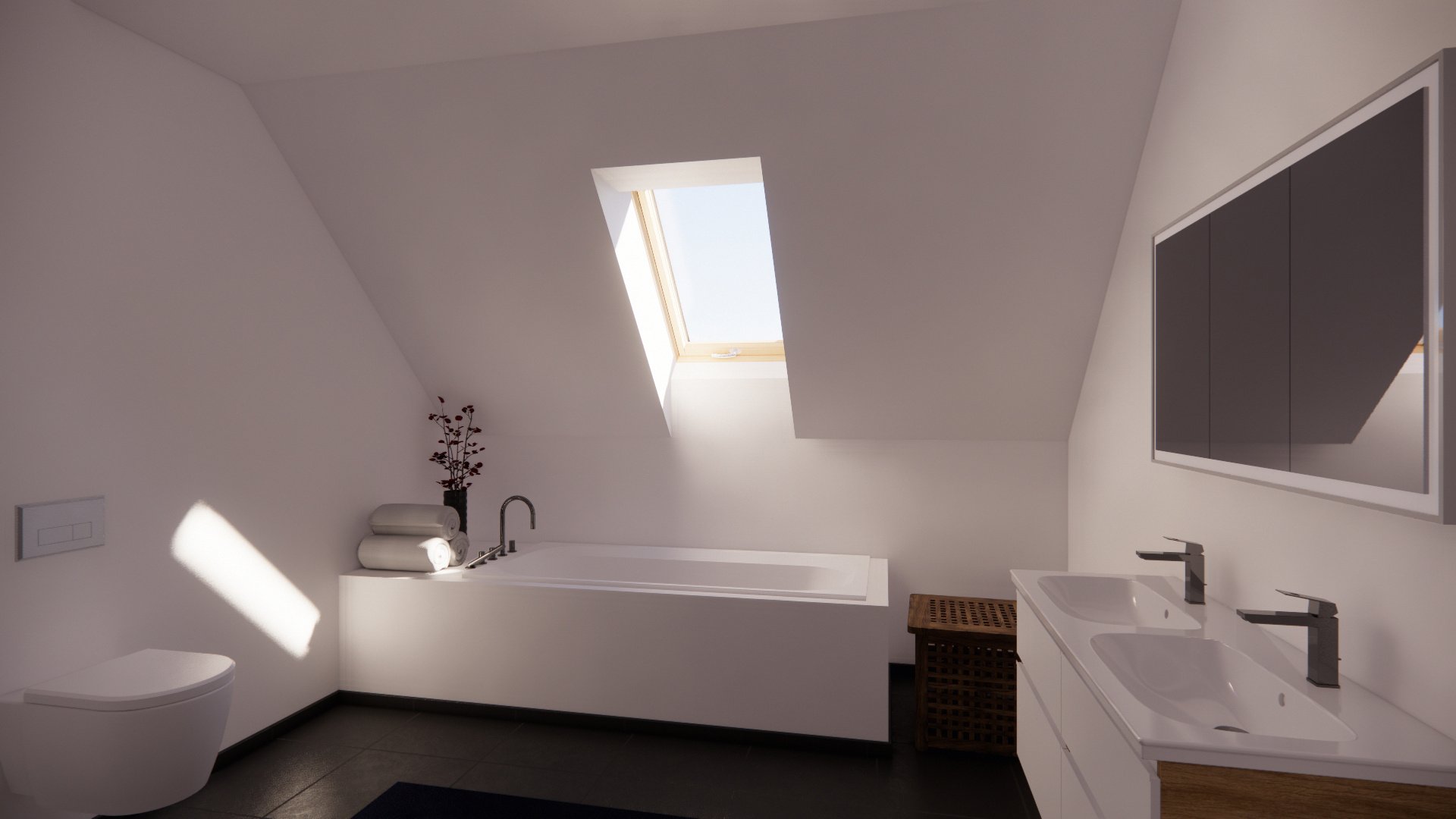 Badezimmer mit einem Roto Dachfenster.