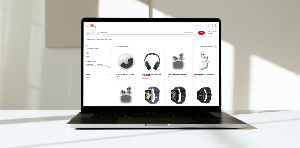 Laptop mit geöffnetem Roto ProfiLiga Prämienshop